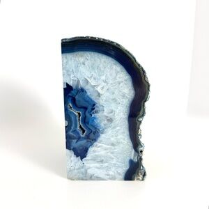 Gorgeous Blue Polished Geode Agate Quartz Natural Stone Bookend Brazil 5.25x3 in